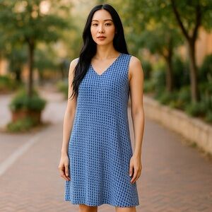 Anthropologie Blue Patterned V‑Neck Mini Dress